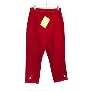Quacker Factory Red Stars & Stripes Stretch Cotton Crop Leggings SZ L NWT